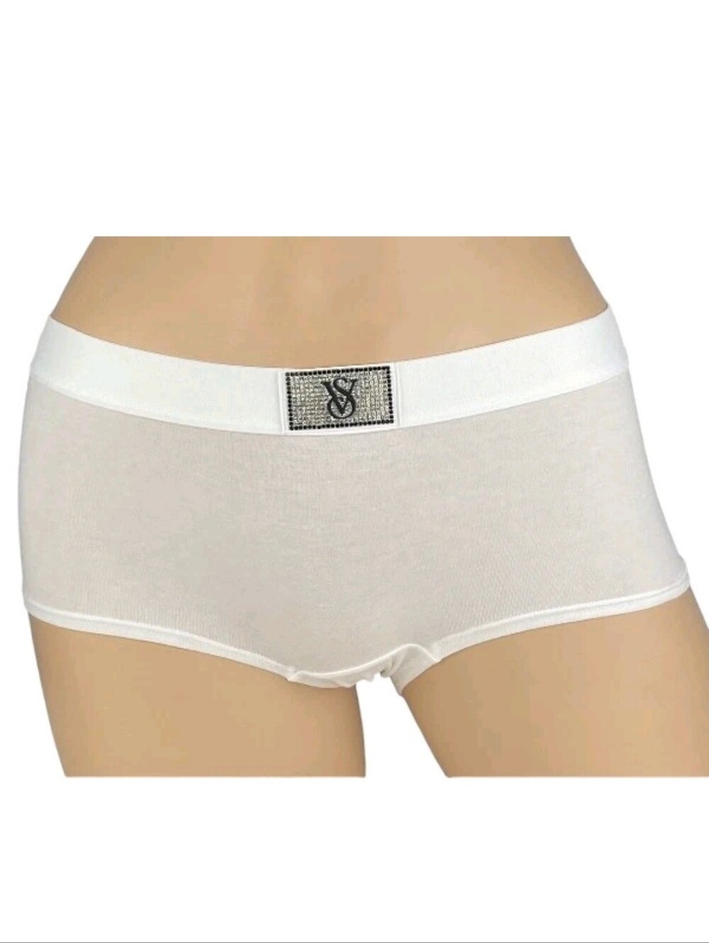 Victoria's secret shine patch logo cotton boyshort panty VS WHITE LARGE